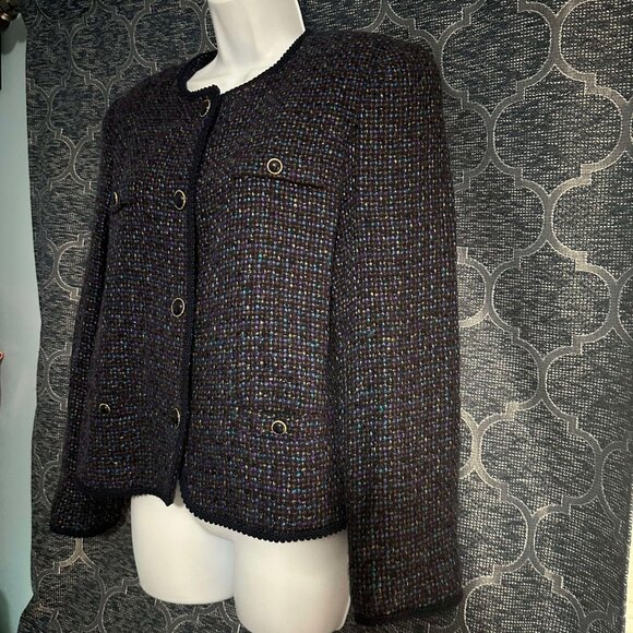 Talbots EUC women's 10 blue, purple,black 4 button closure fully lined blazer - Picture 5 of 6